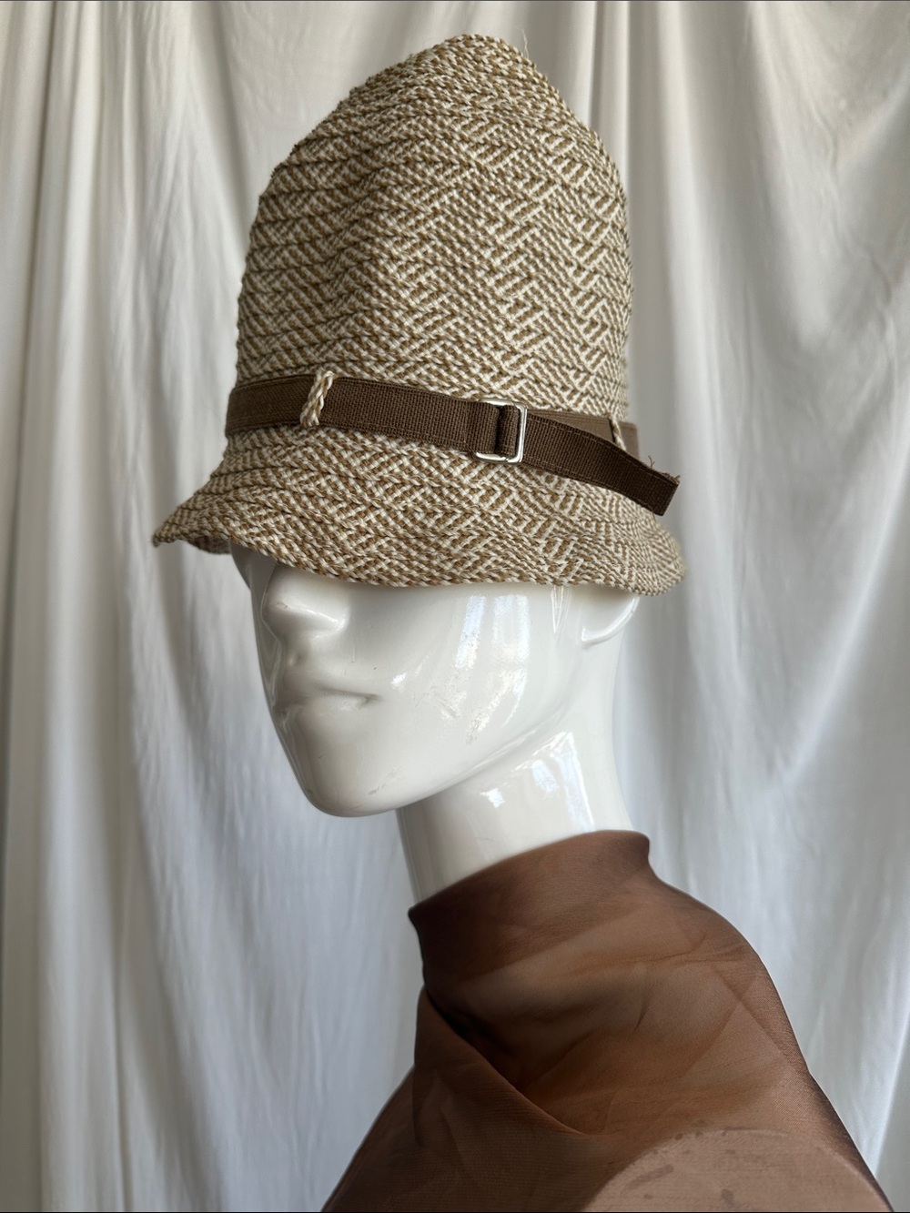 Made in Italy Fancy Lux Hat sz L 23” head Light brown Tan Cream Melange